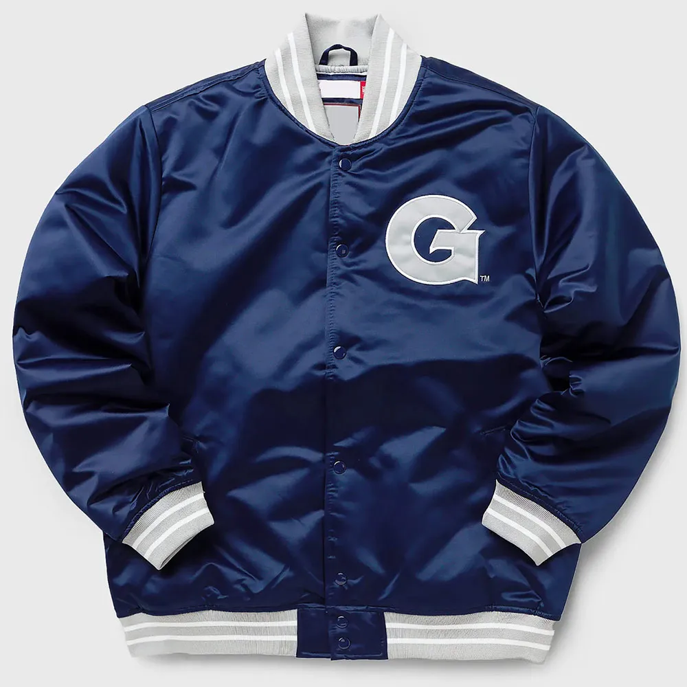 Georgetown University Navy Varsity Satin Jacket - William Jacket