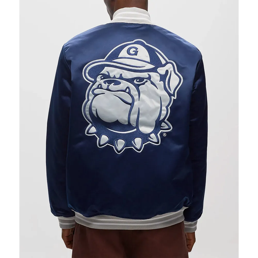 Georgetown University Navy Varsity Satin Jacket - William Jacket