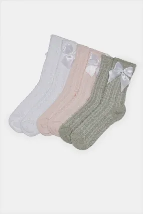 Girls Assorted Knit Ankle Length Socks (3 Pairs)