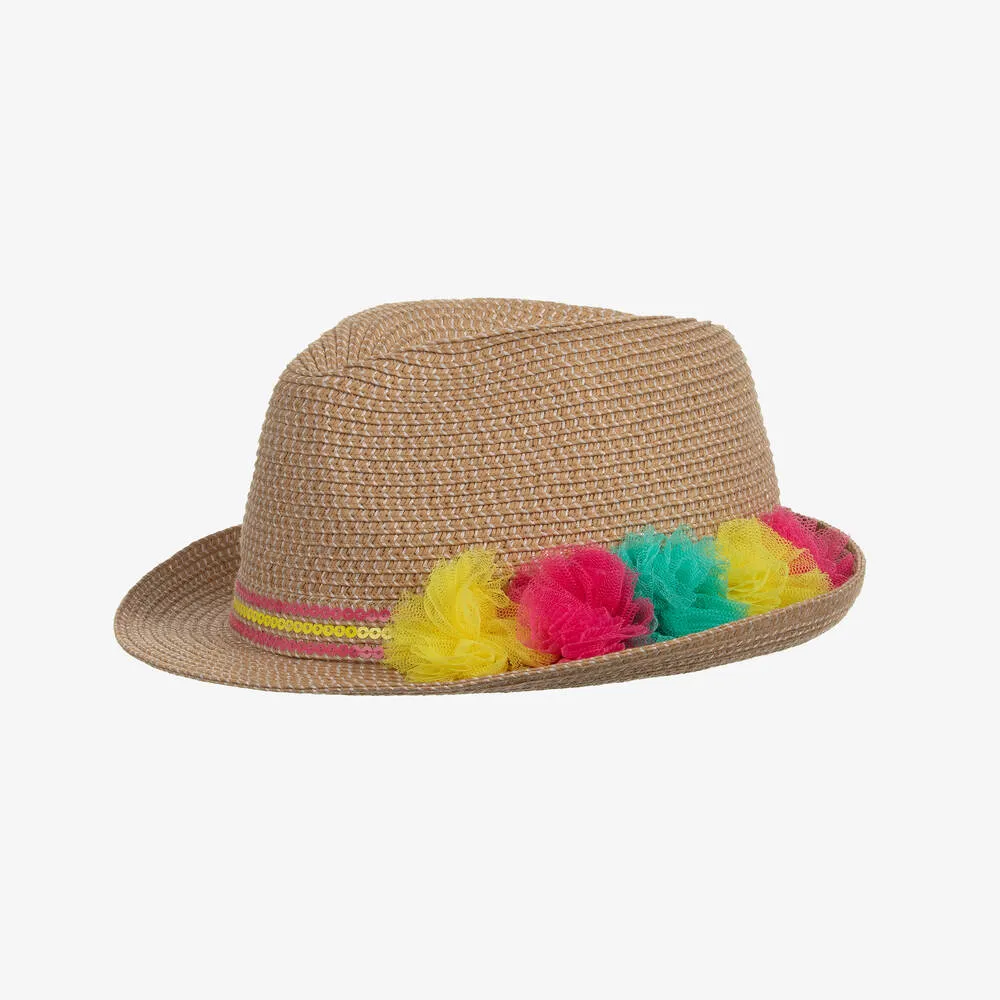 Girls Beige Straw Trilby Hat