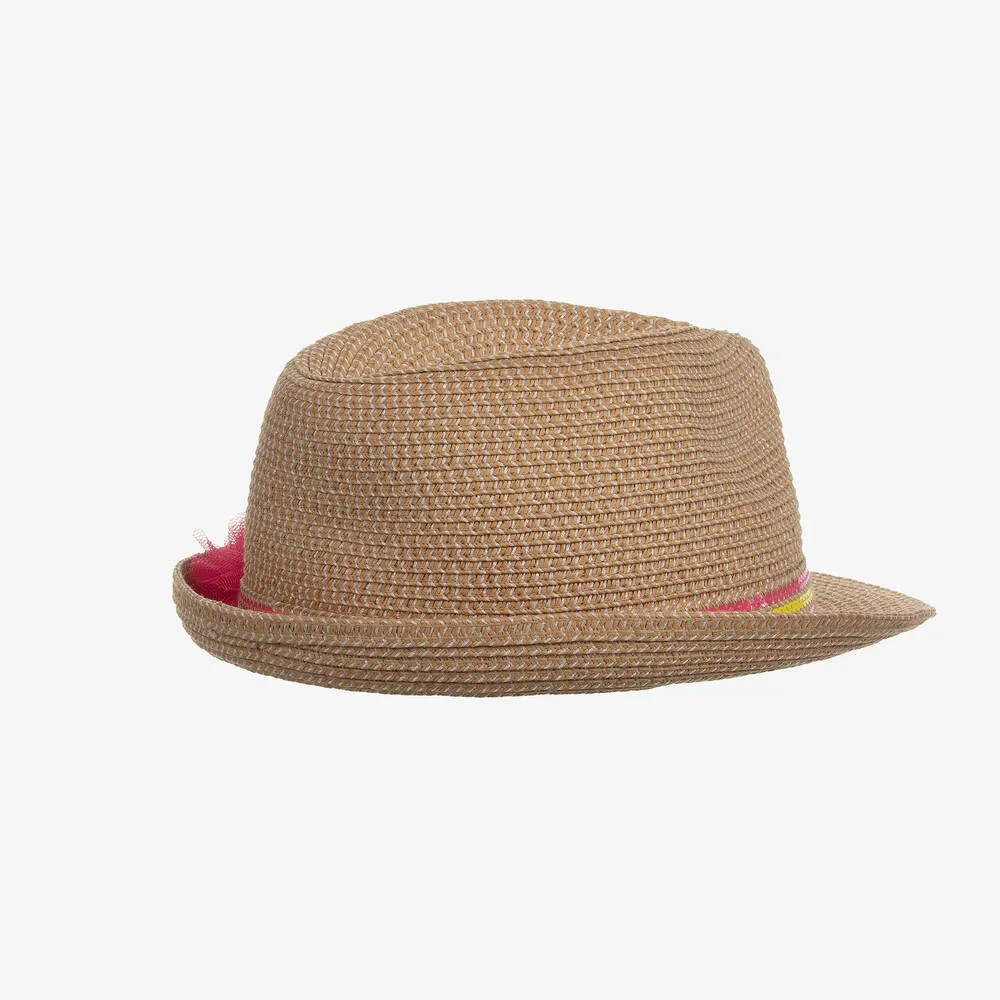 Girls Beige Straw Trilby Hat