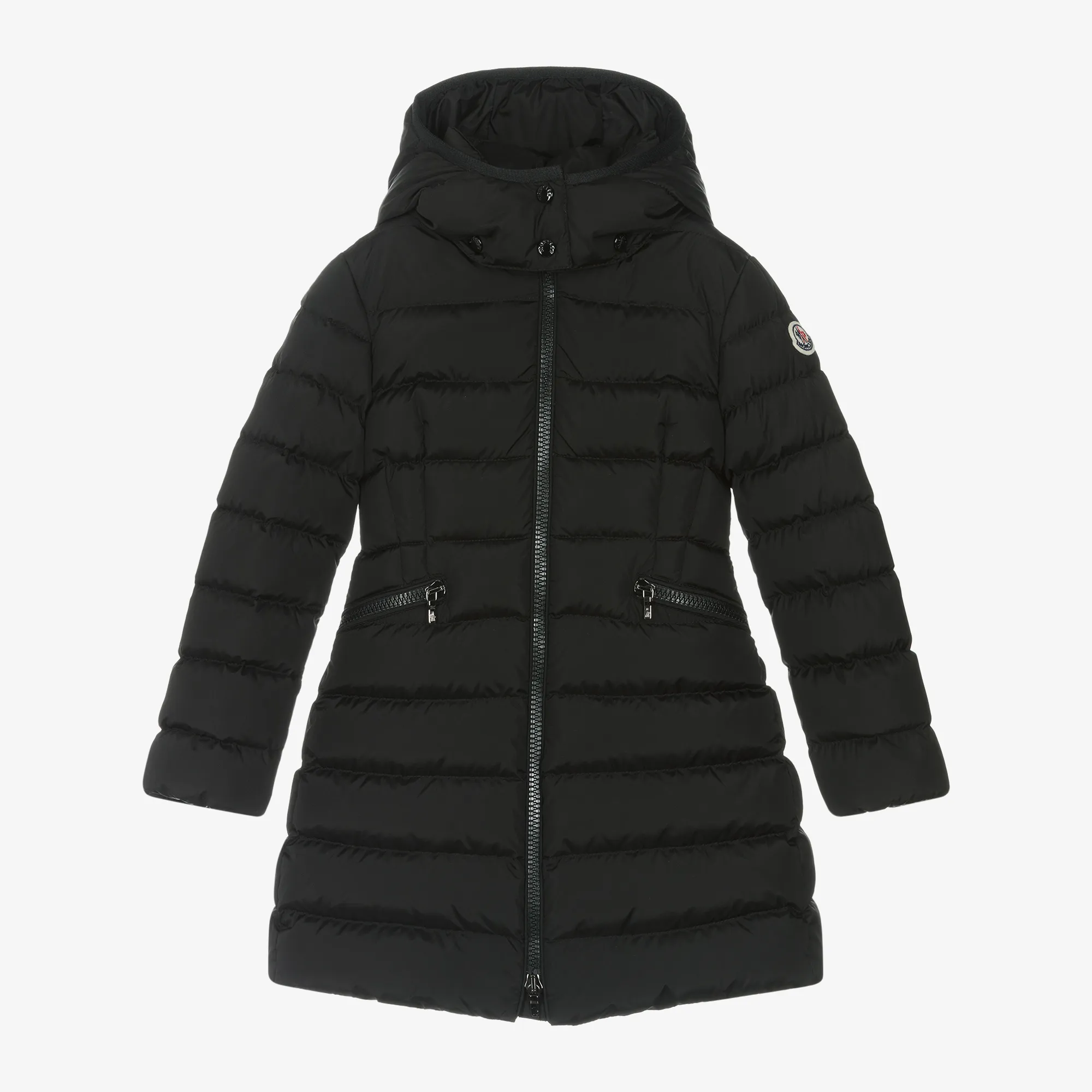 Black Charpal Puffer Coat with Down Padding for Girls