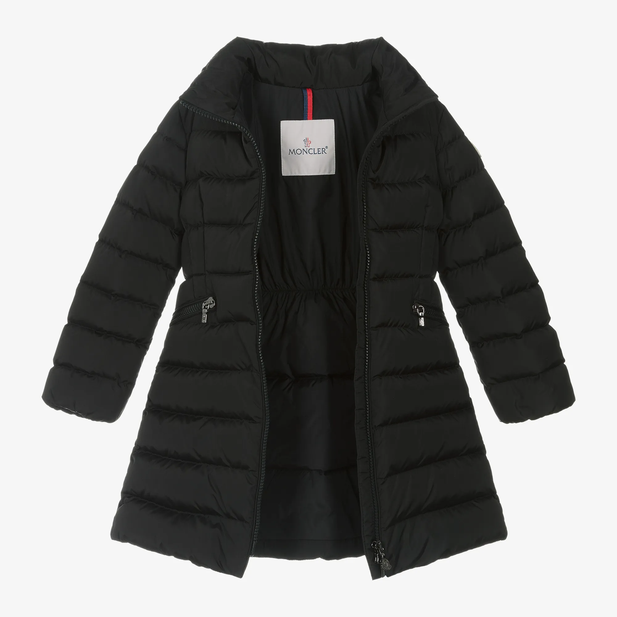 Black Charpal Puffer Coat with Down Padding for Girls