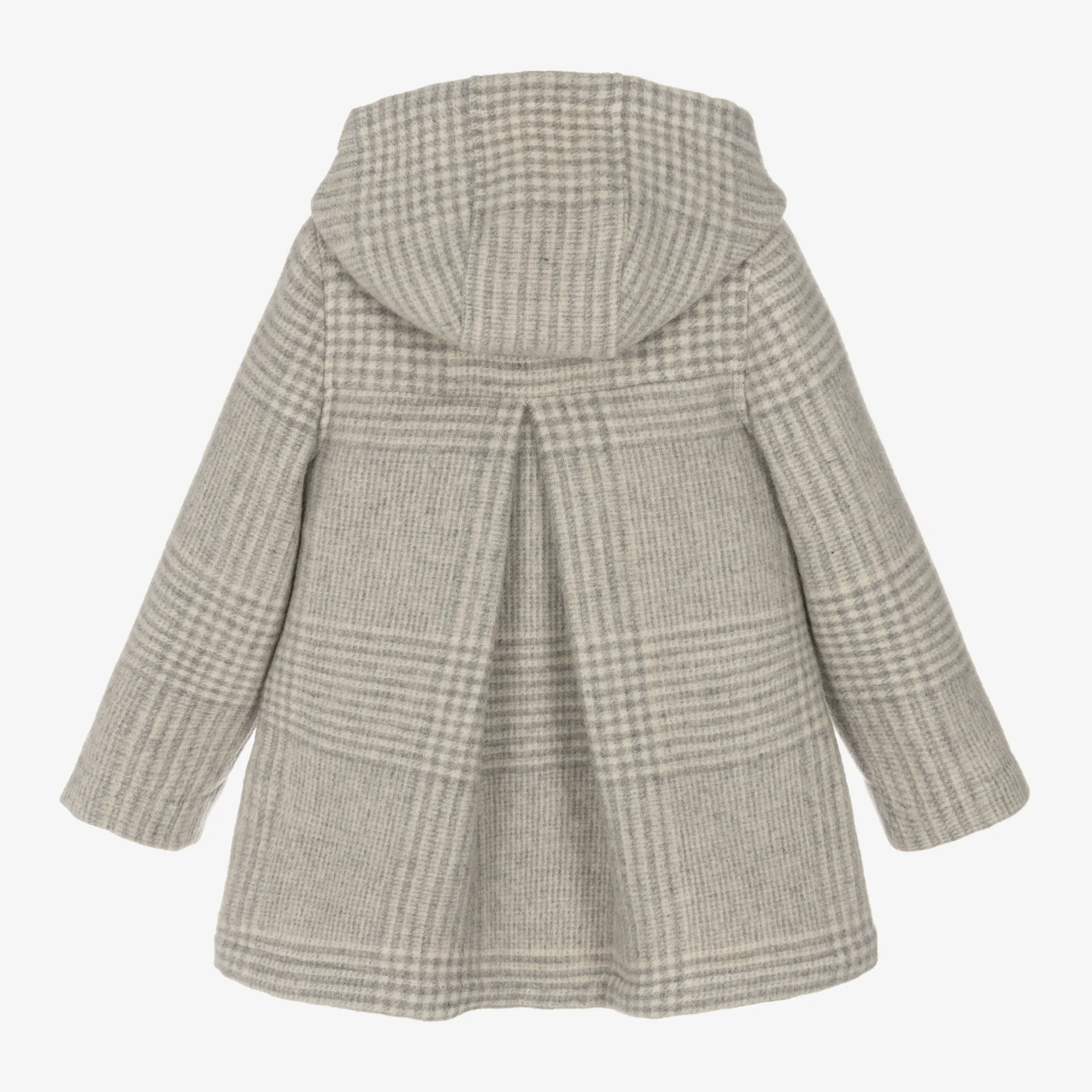 Check Wool Coat in Grey & Ivory for Girls