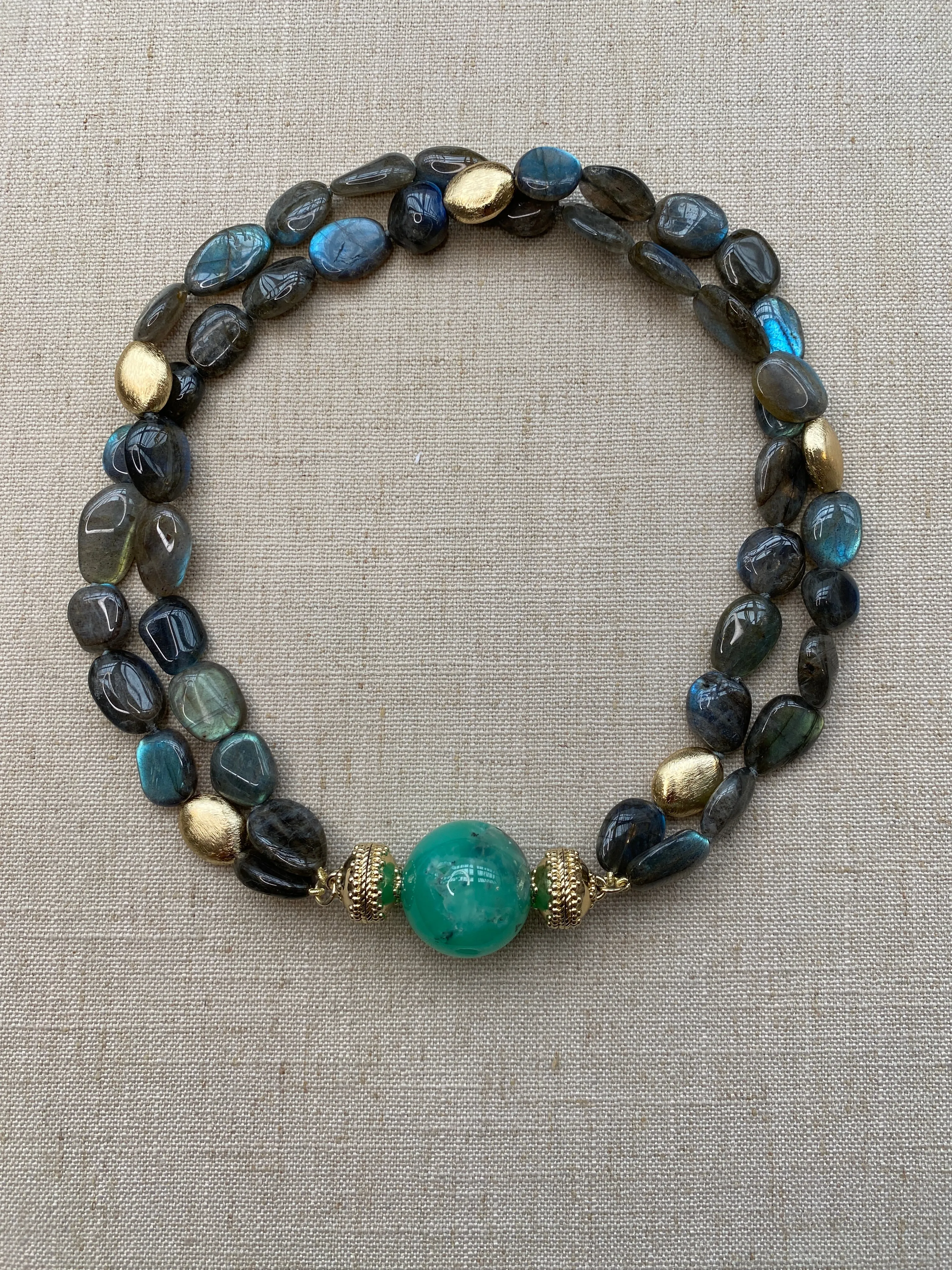 Double Strand Labradorite Necklace - Gold Rush Flat