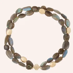 Double Strand Labradorite Necklace - Gold Rush Flat