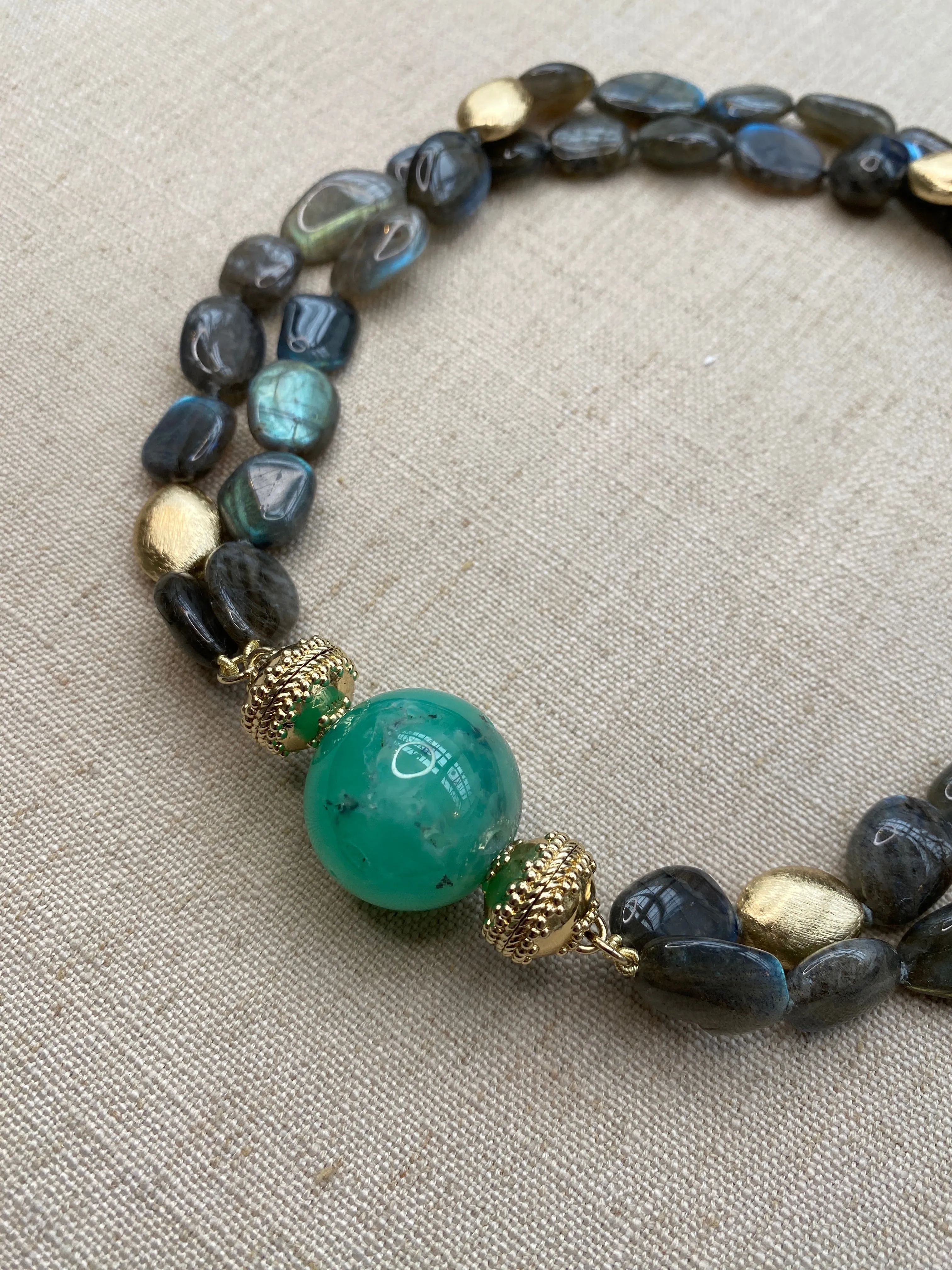 Double Strand Labradorite Necklace - Gold Rush Flat