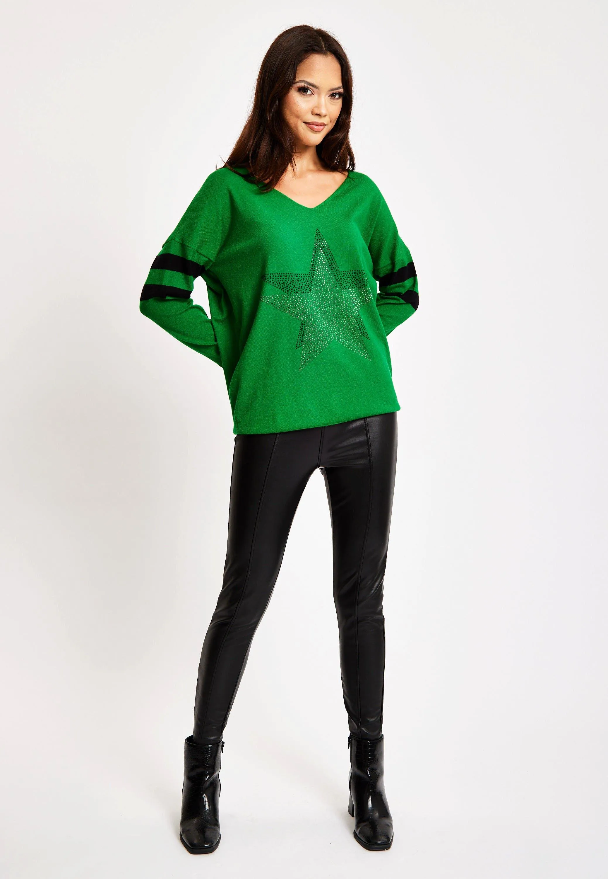 Green Long Sleeve Jumper with Star Design by Liquorish