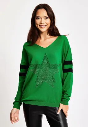 Green Long Sleeve Jumper with Star Design by Liquorish