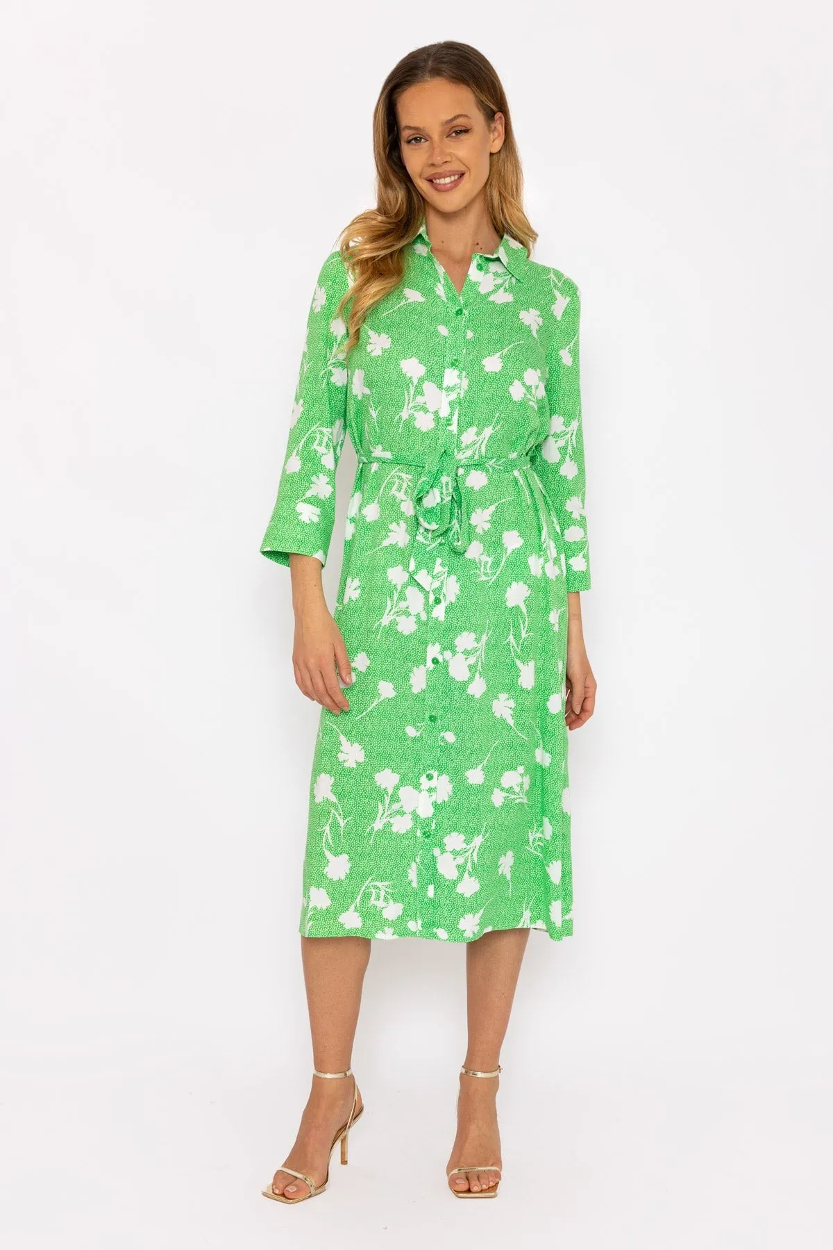 Green Printed Viscose Shirt Dress