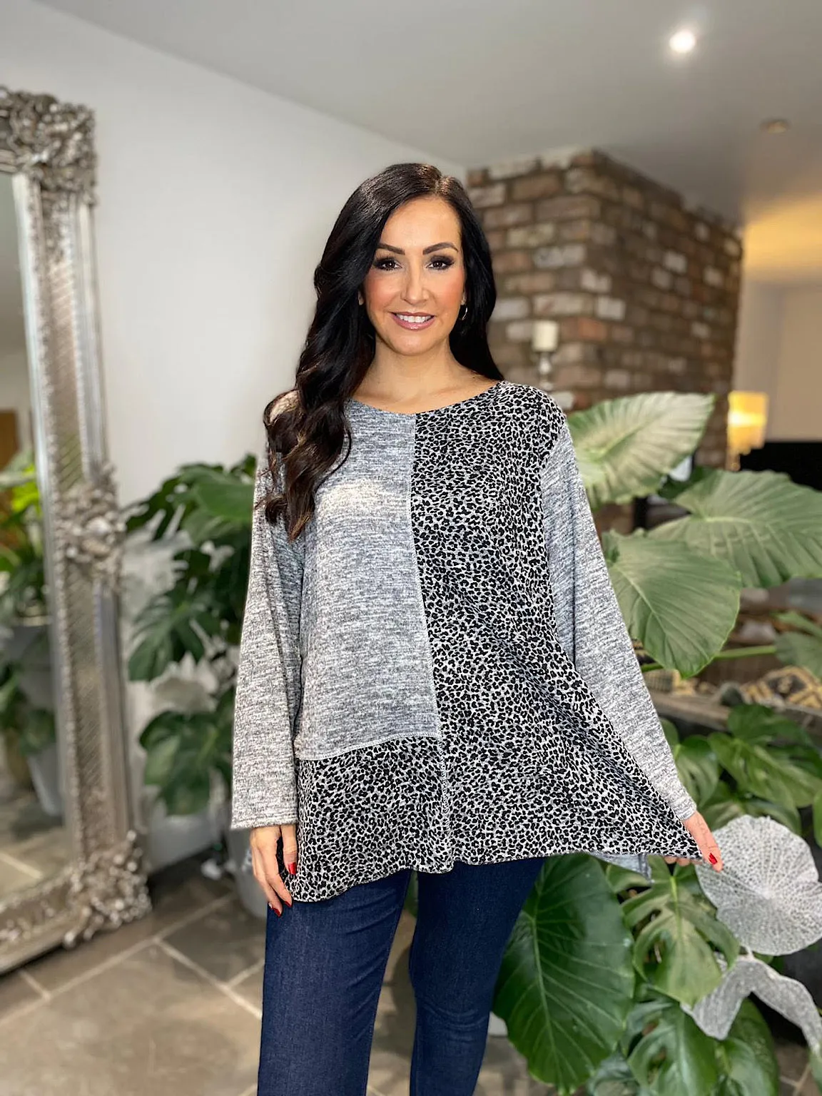 Alana Grey Leopard Panel Knit