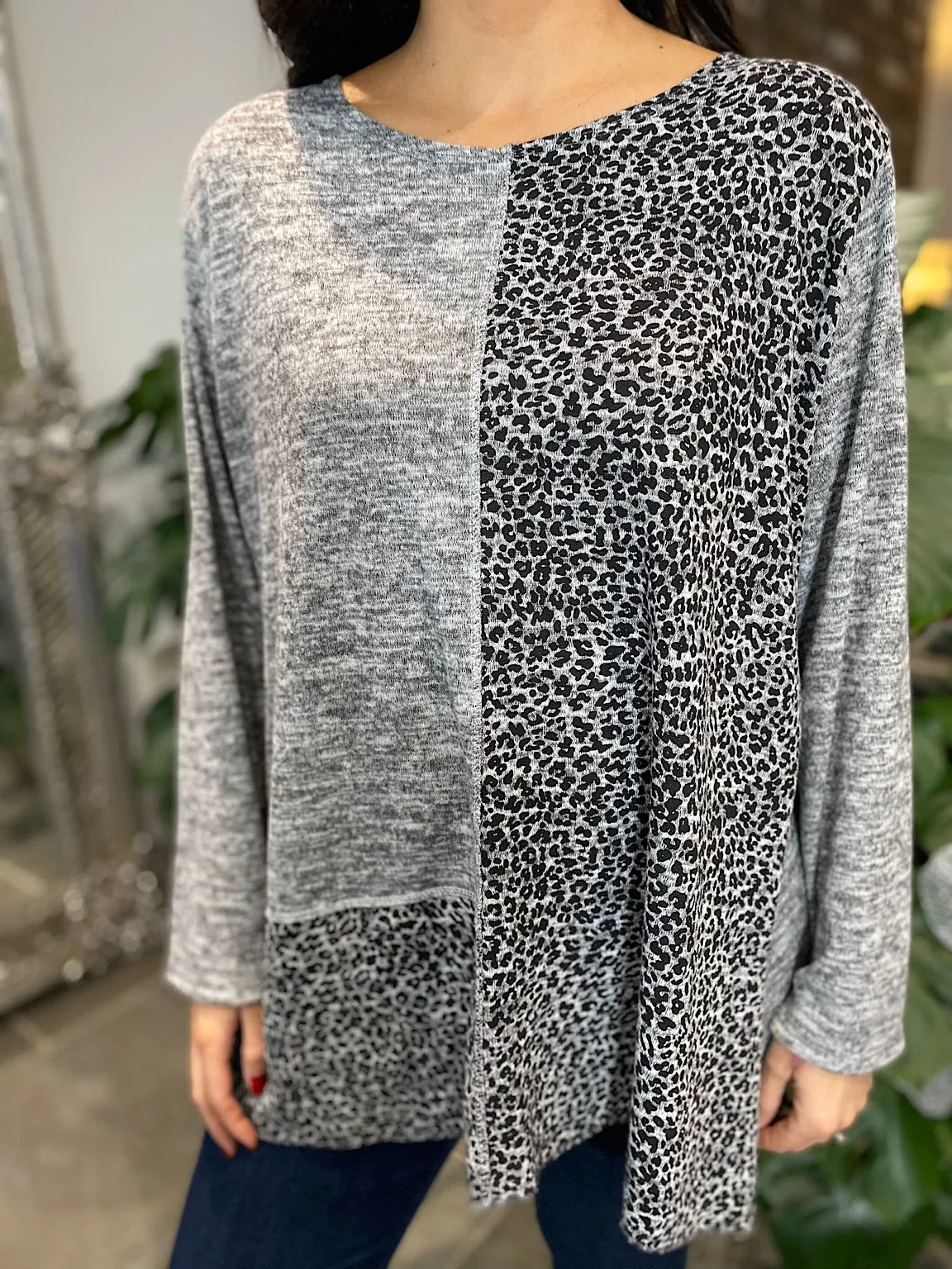 Alana Grey Leopard Panel Knit