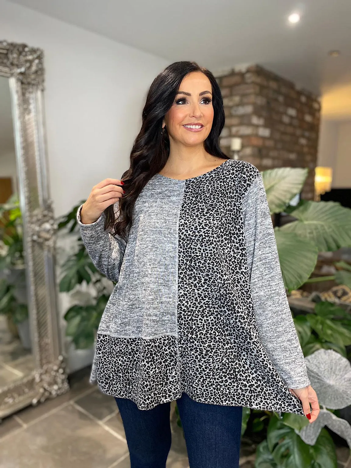 Alana Grey Leopard Panel Knit