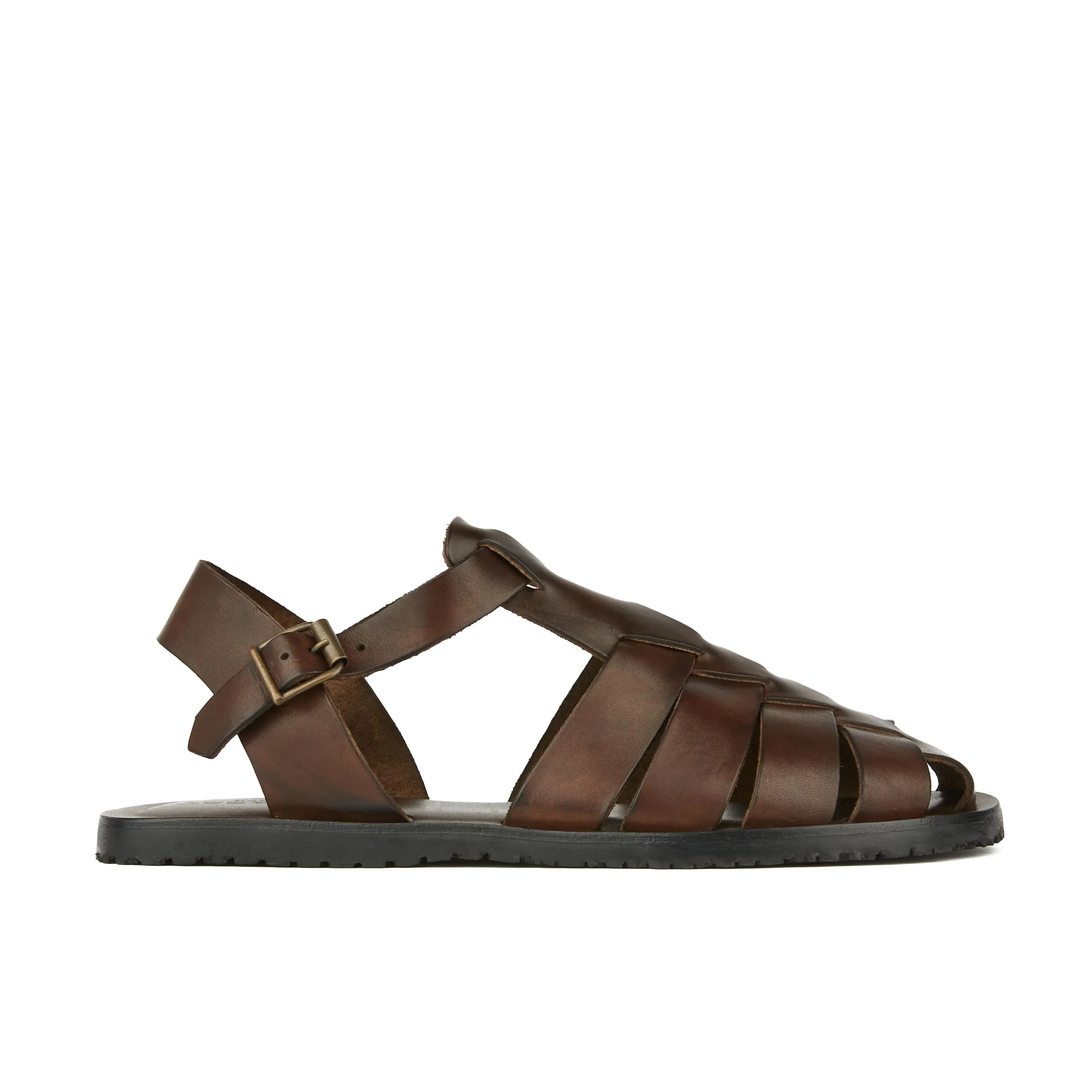 HAMPTON BROWN - Men's fishermen flat leather sandal with covered toes