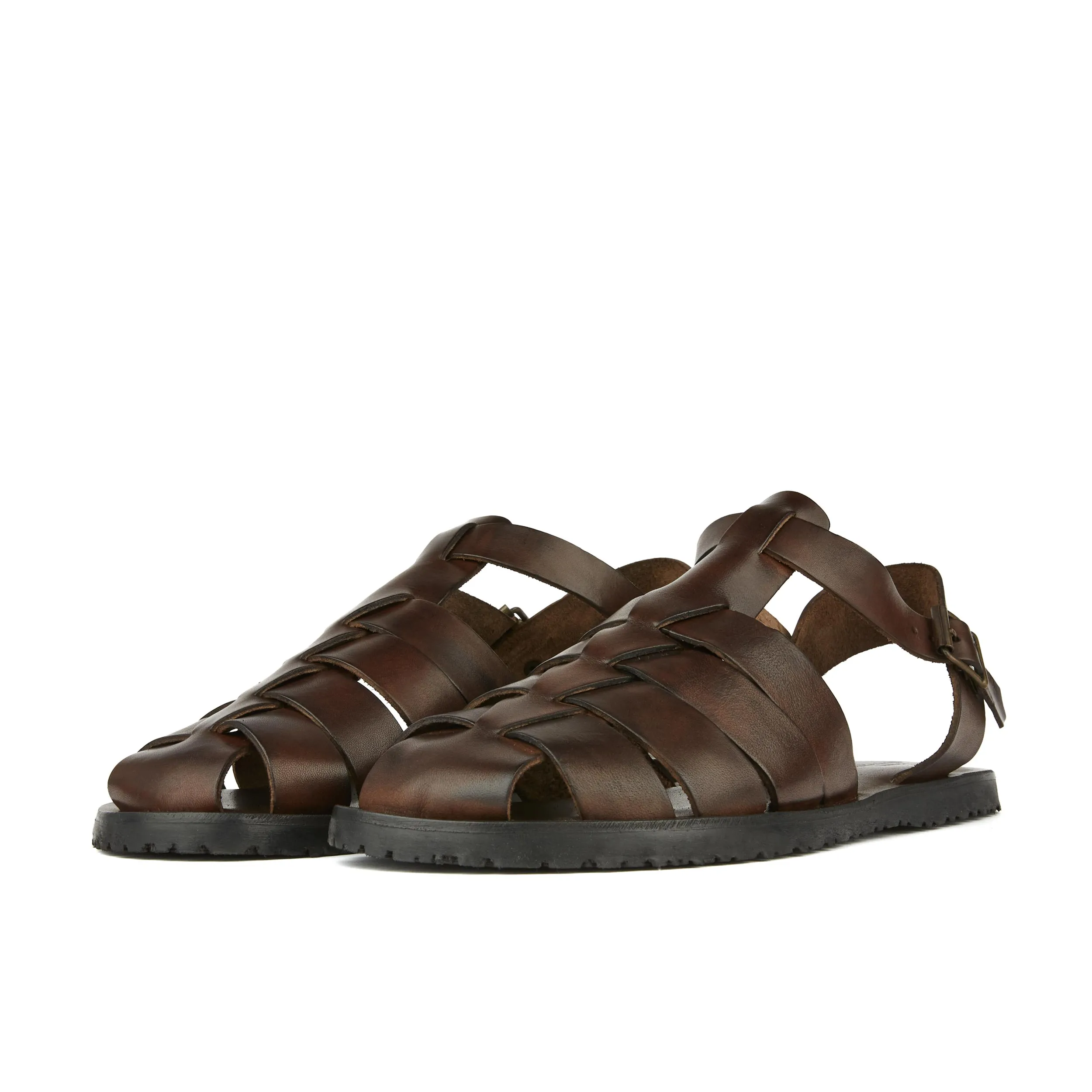 HAMPTON BROWN - Men's fishermen flat leather sandal with covered toes