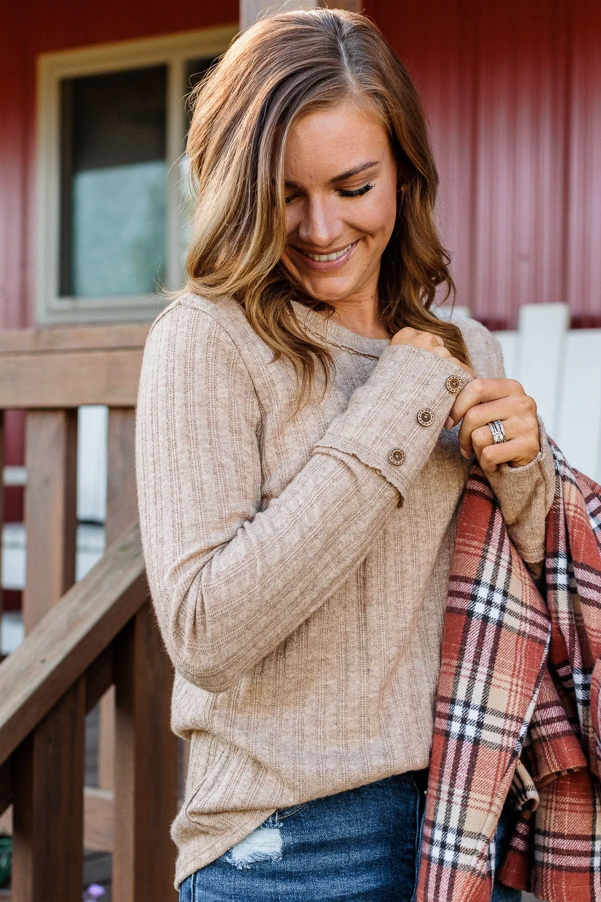 Light Taupe Long Sleeve Knit Top