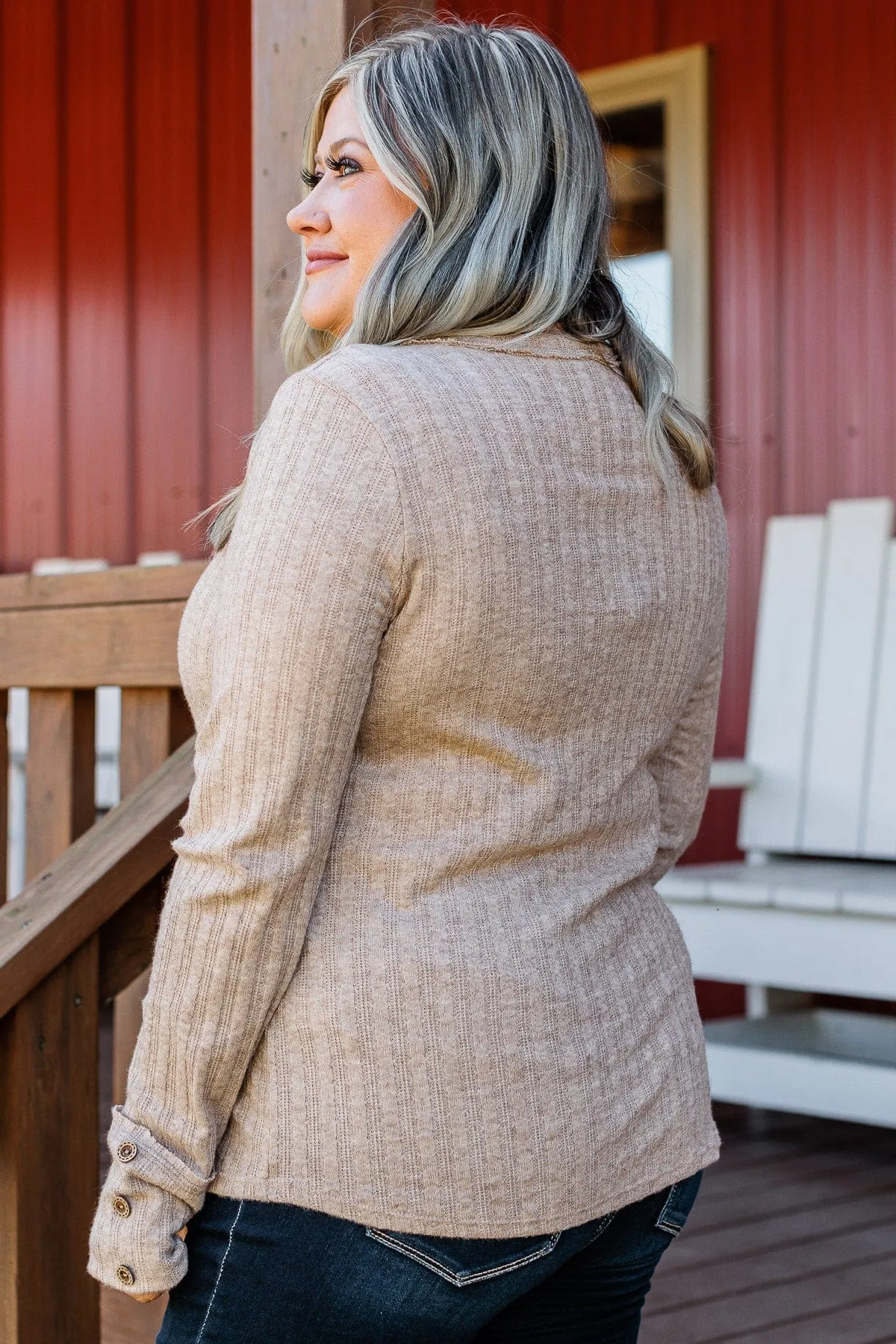 Light Taupe Long Sleeve Knit Top