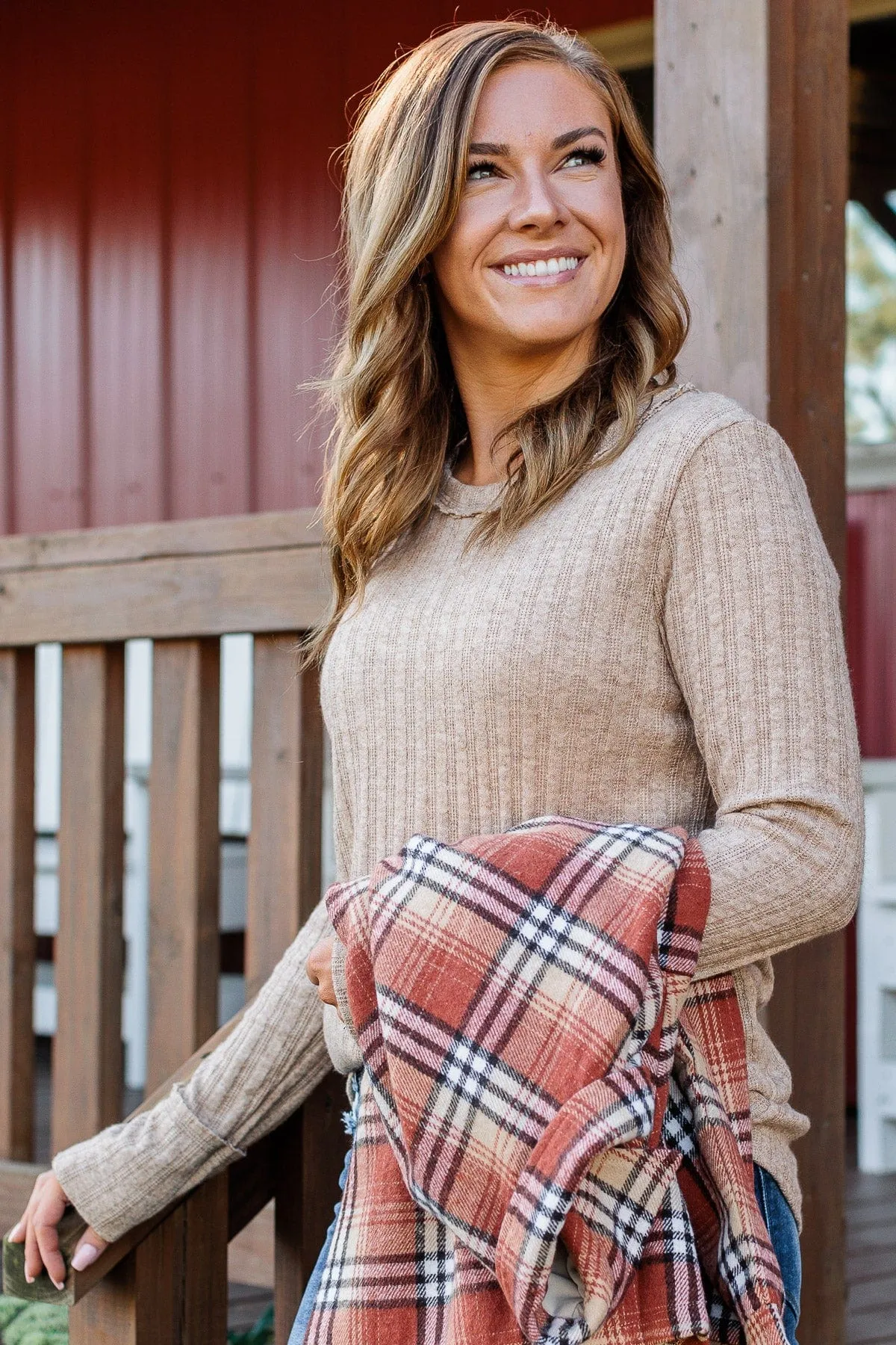 Light Taupe Long Sleeve Knit Top