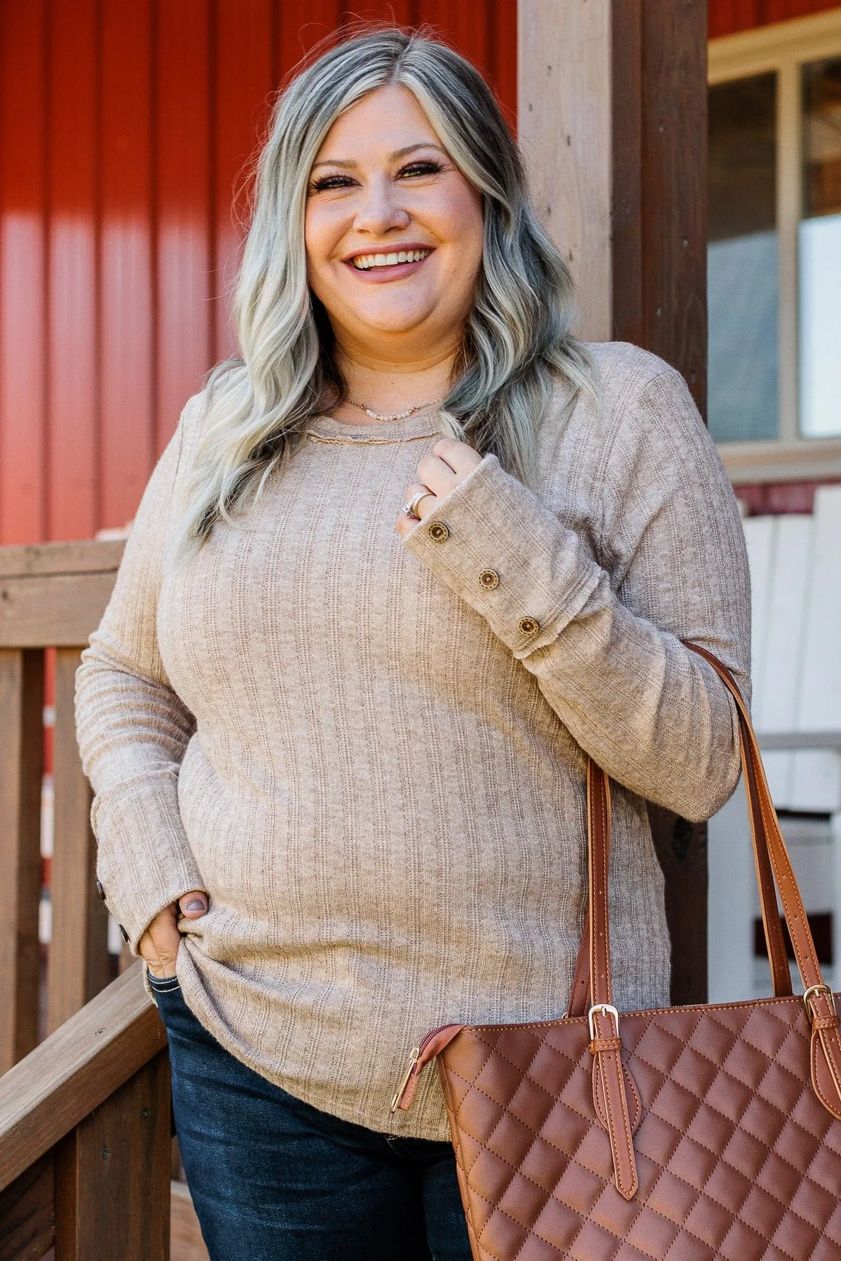 Light Taupe Long Sleeve Knit Top