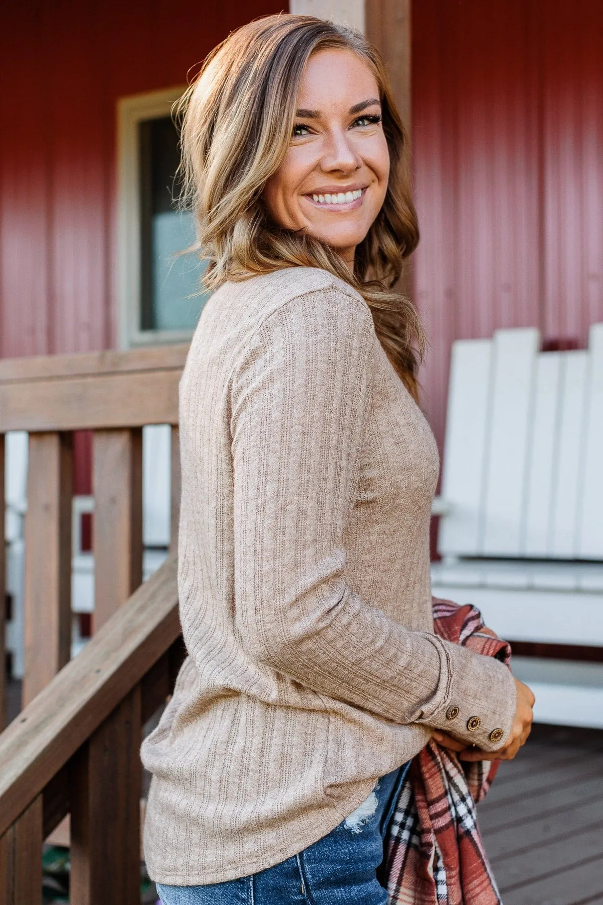 Light Taupe Long Sleeve Knit Top