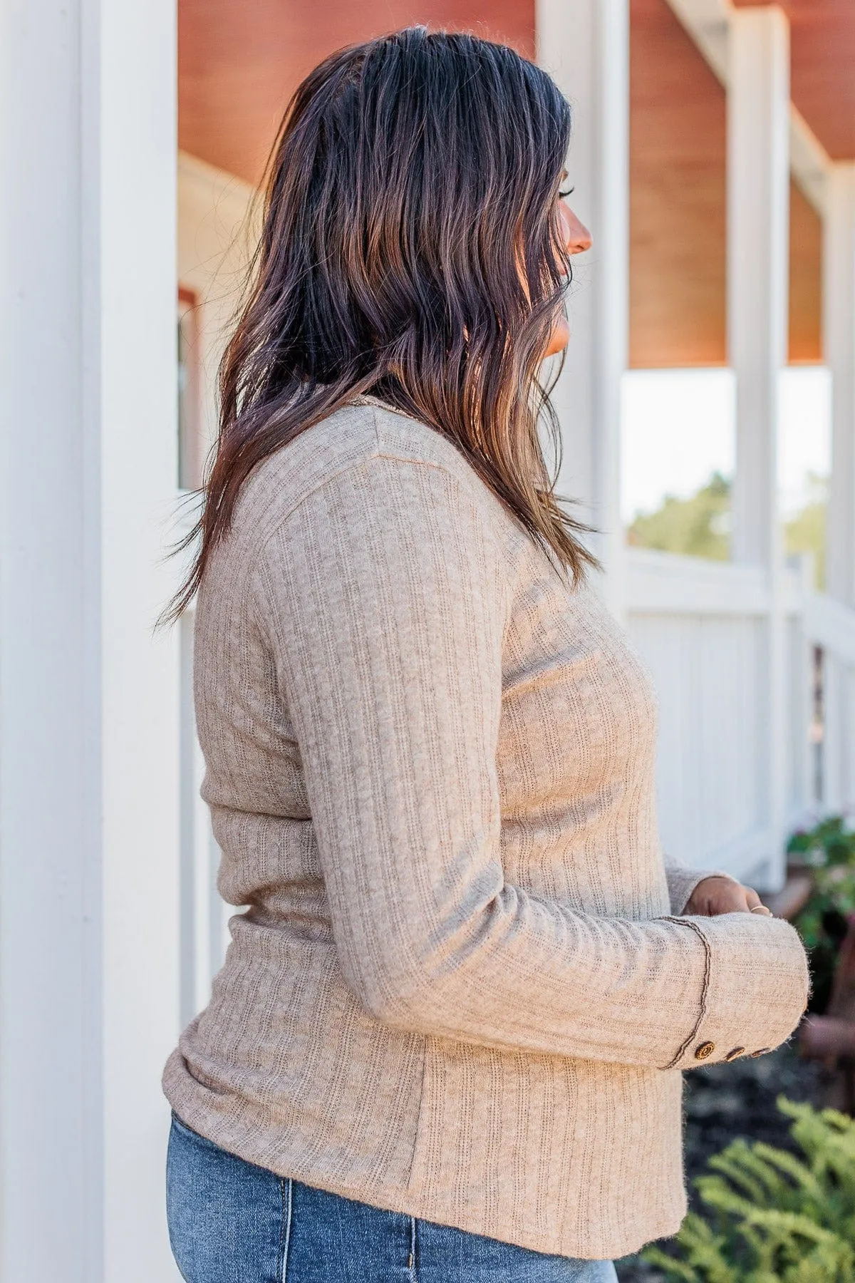 Light Taupe Long Sleeve Knit Top