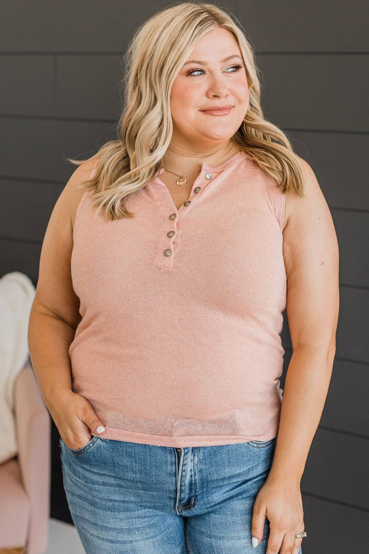 Comfortable Dusty Peach Knit Tank Top