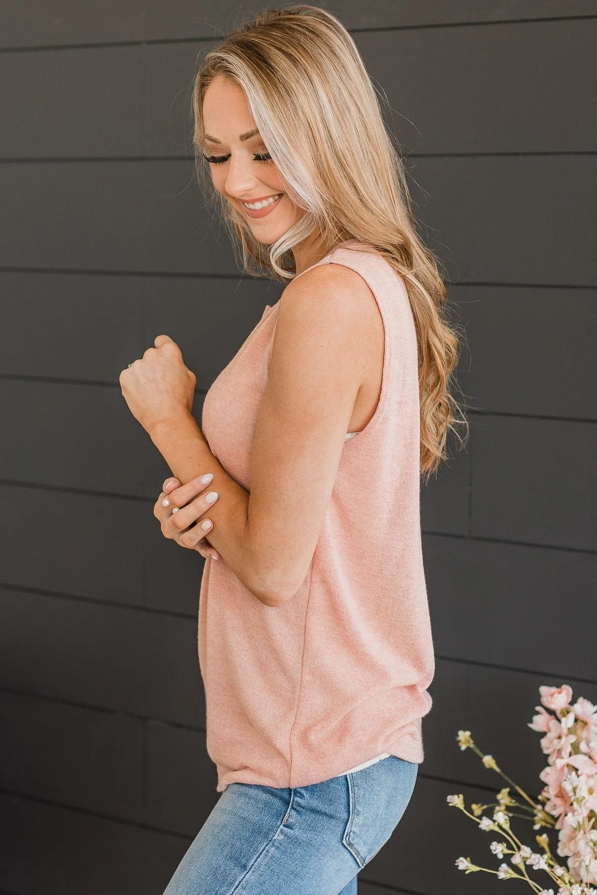 Comfortable Dusty Peach Knit Tank Top