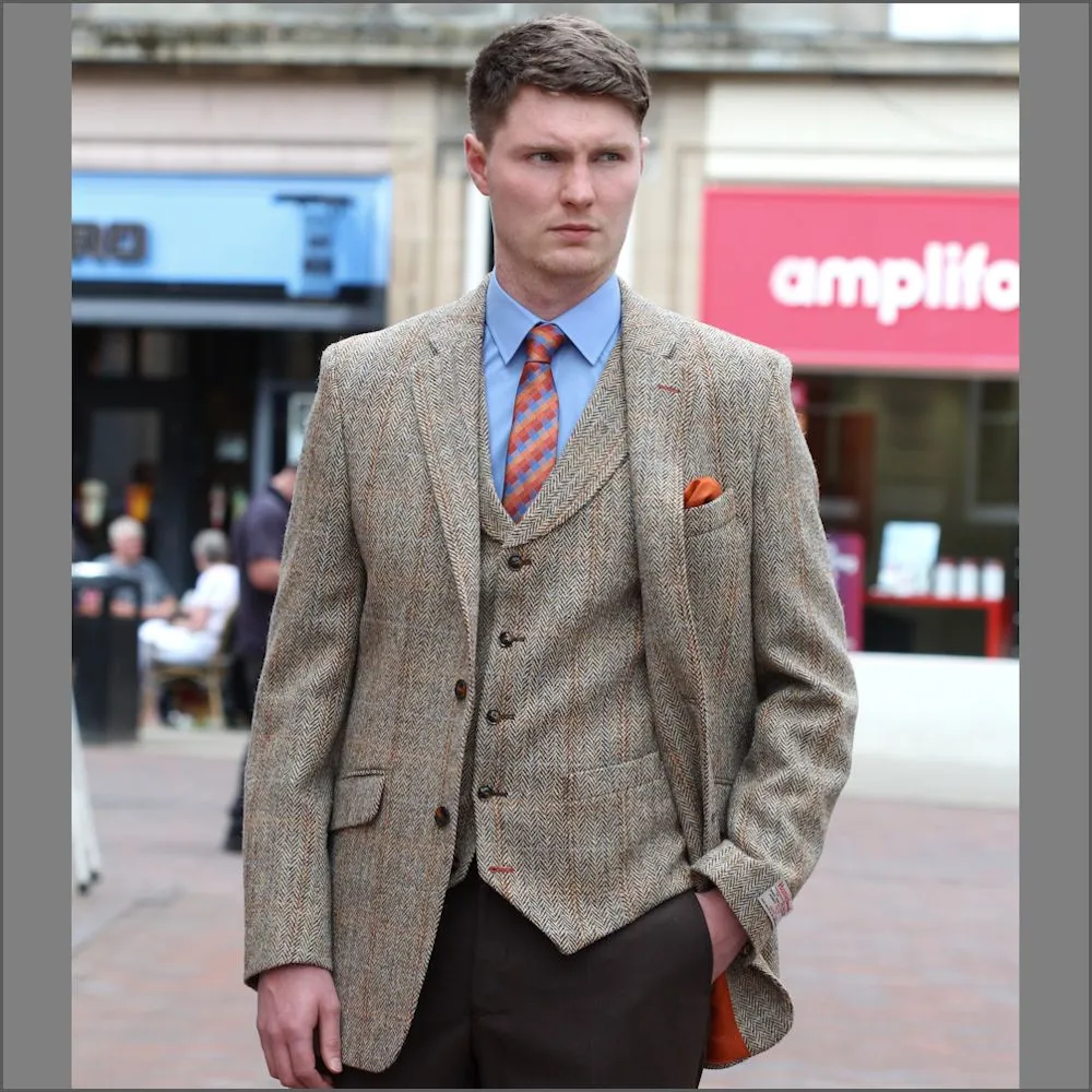 Harris Tweed Lt Fawn Herringbone Waist Coat