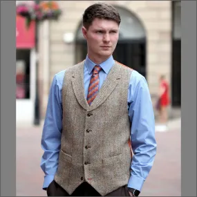 Harris Tweed Lt Fawn Herringbone Waist Coat