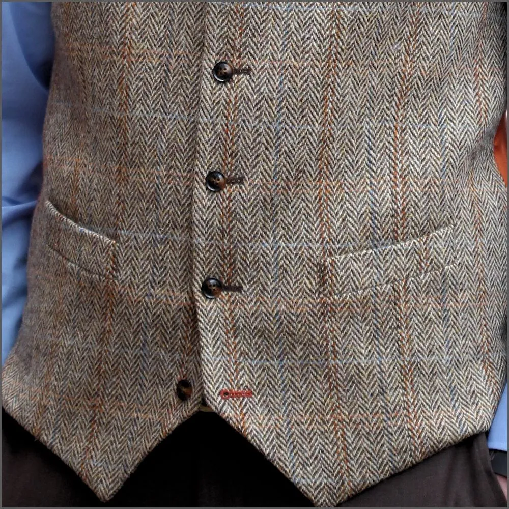 Harris Tweed Lt Fawn Herringbone Waist Coat