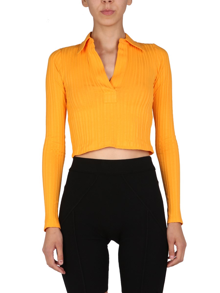 Helmut Lang Ribbed Knit Cropped Polo - Shop Now