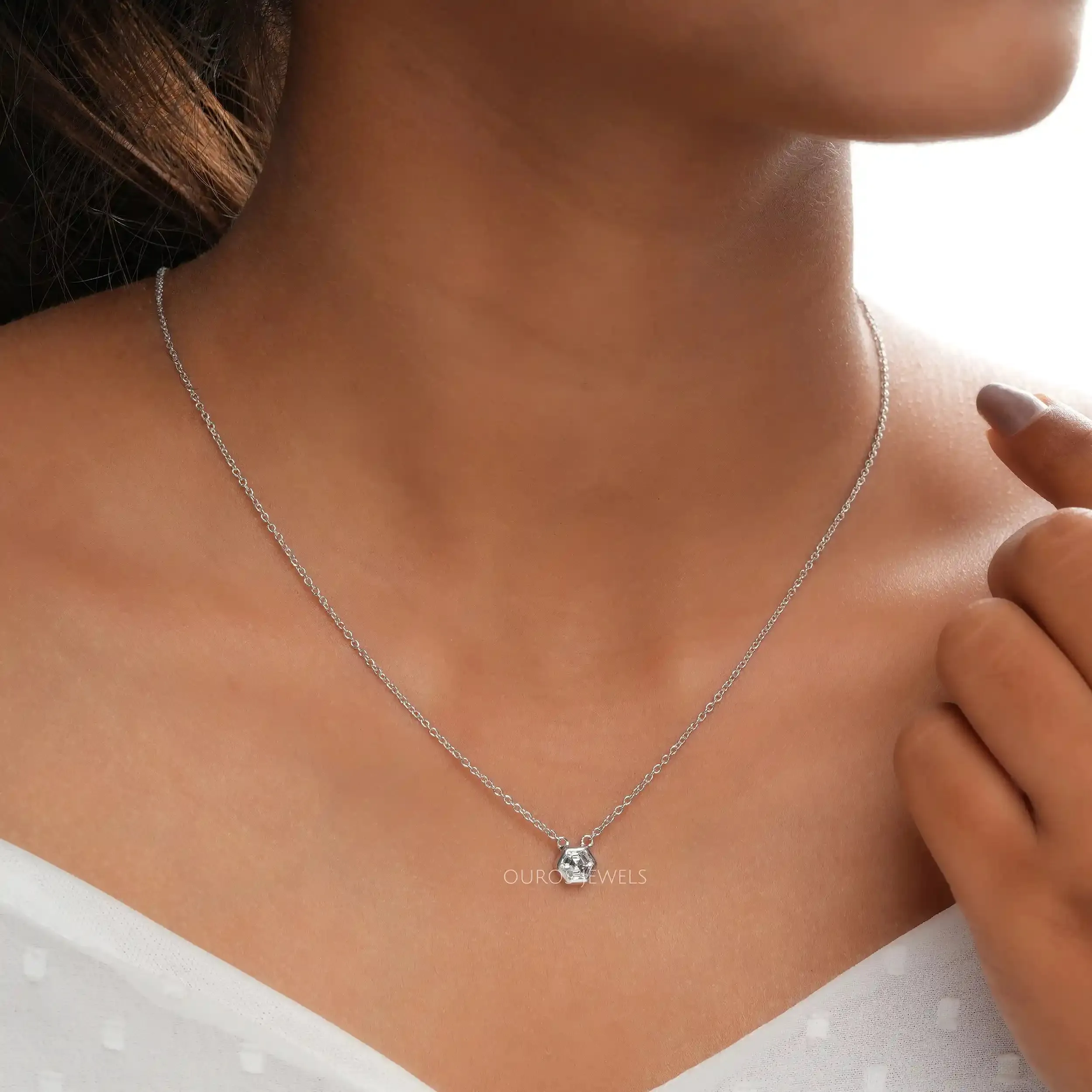 Hexagon Cut Bezel Set Solitaire Pendant