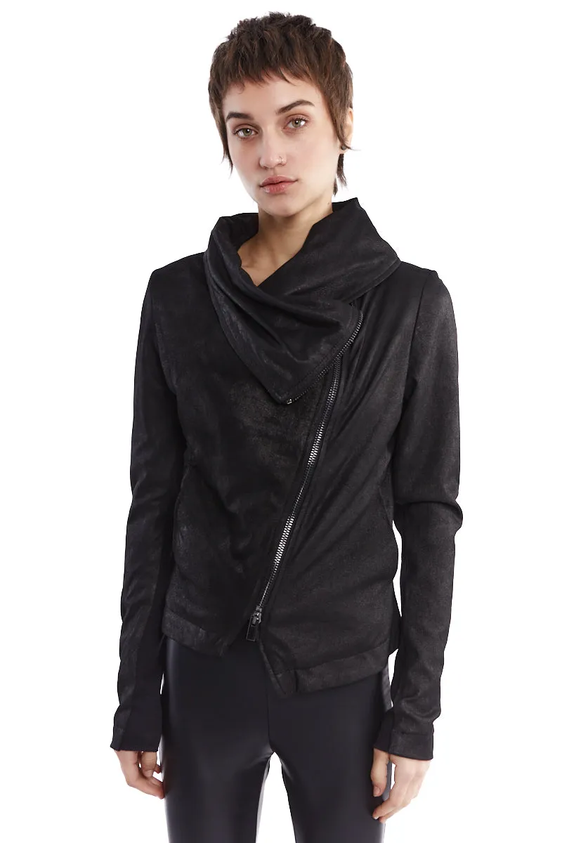 HIGH NECK CRACKED LEATHER JACKET