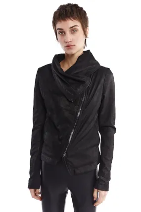 HIGH NECK CRACKED LEATHER JACKET