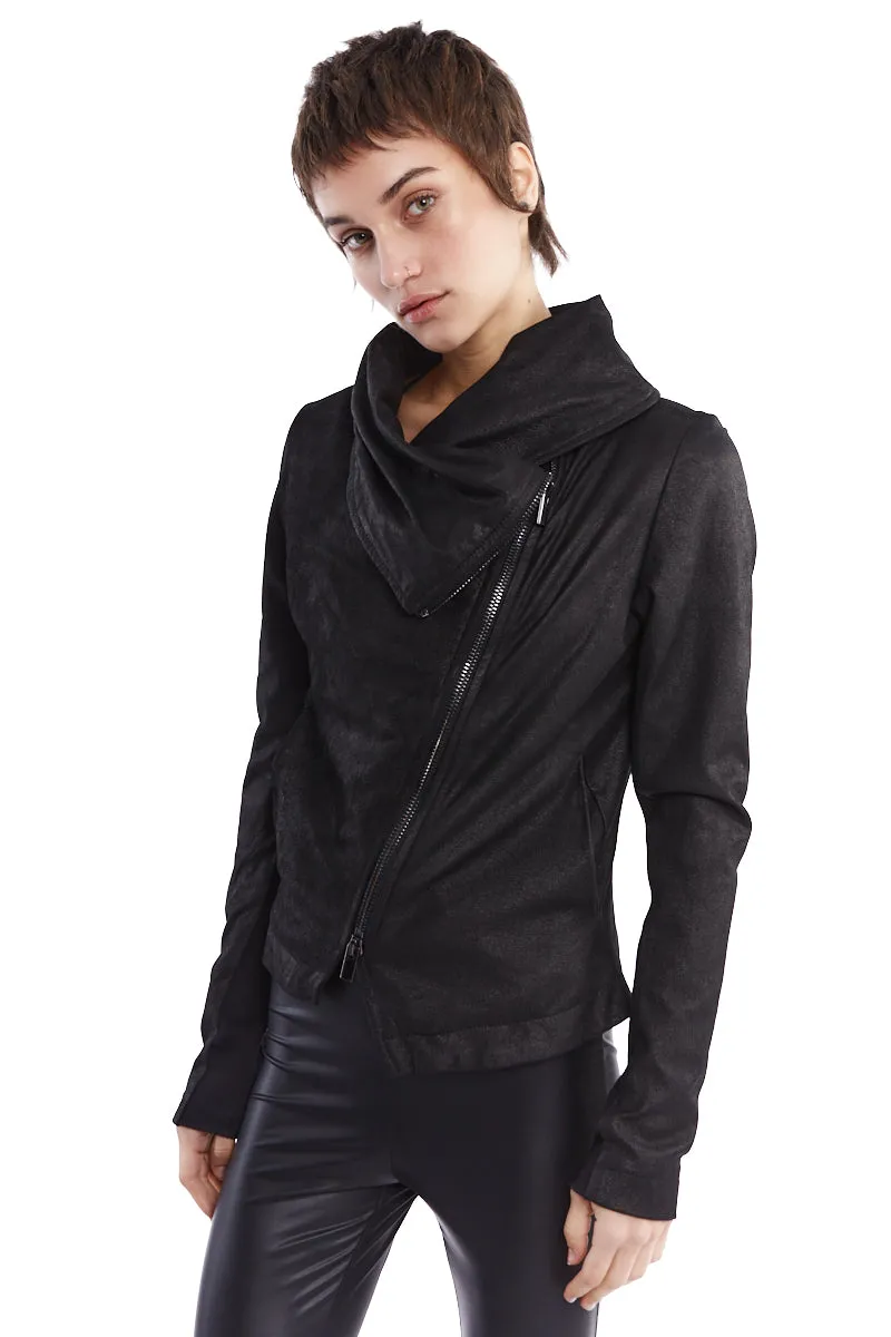 HIGH NECK CRACKED LEATHER JACKET