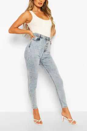 High Rise Acid Wash Stretch Skinny Jeans