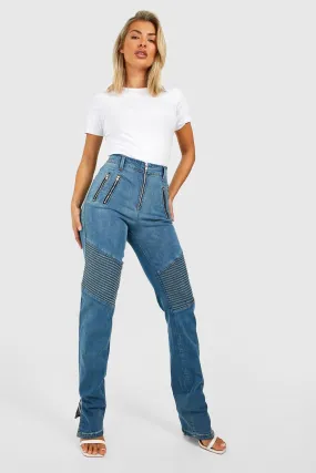 High Waisted Slim Fit Biker Jeans