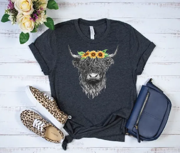 Highland Cow Sunflowers Transfer - DTF/Sublimation - 1255