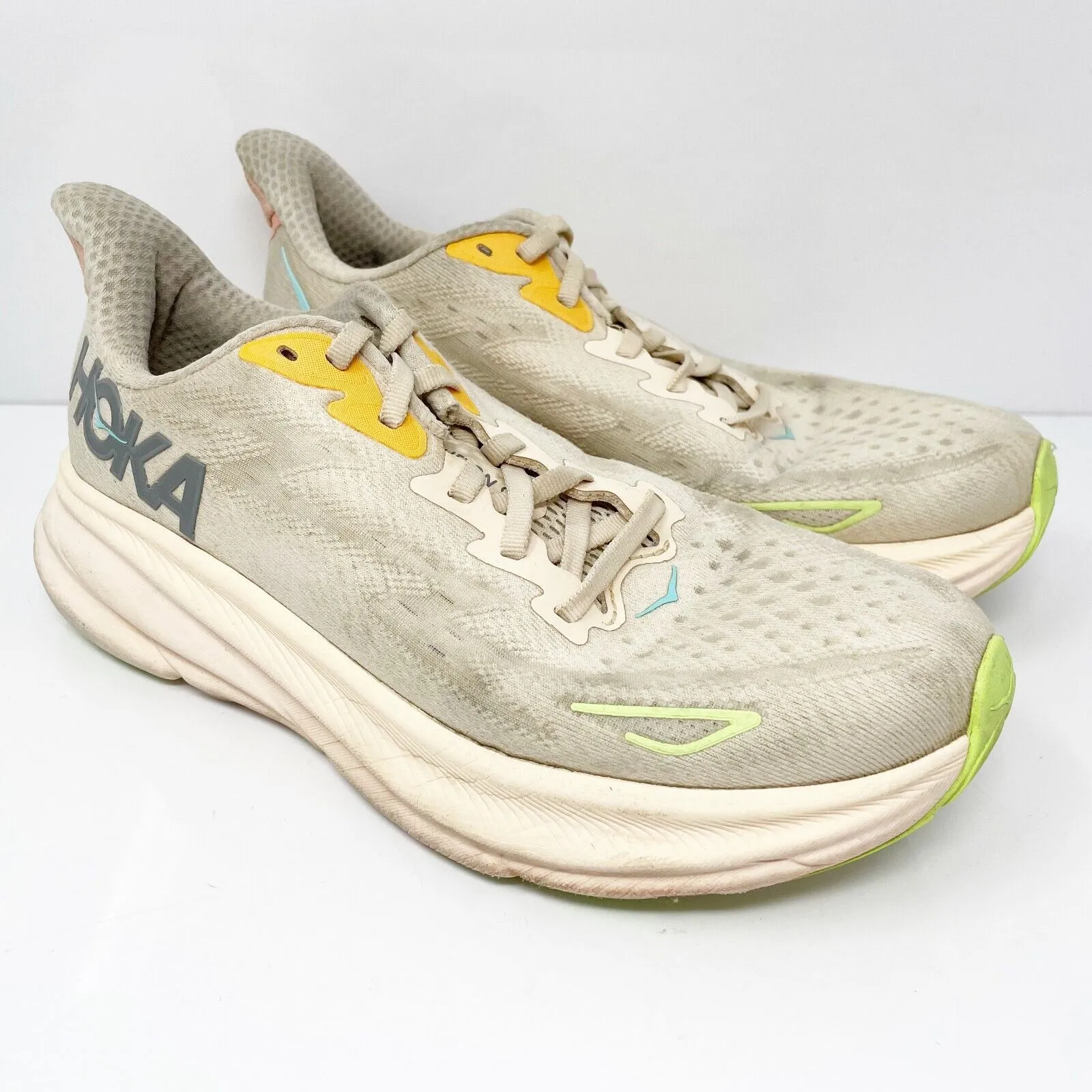 Hoka One One Womens Clifton 9 1127896 VLS Beige Running Shoes Sneakers Sz 7.5 B