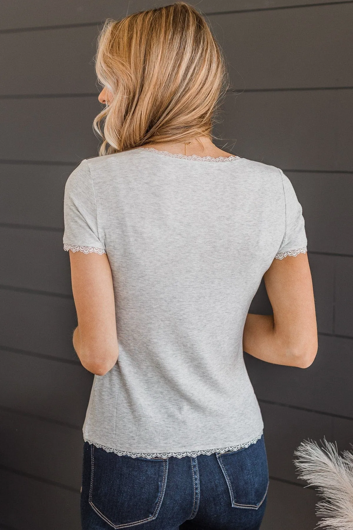 Cozy Heather Grey Knit Button Top