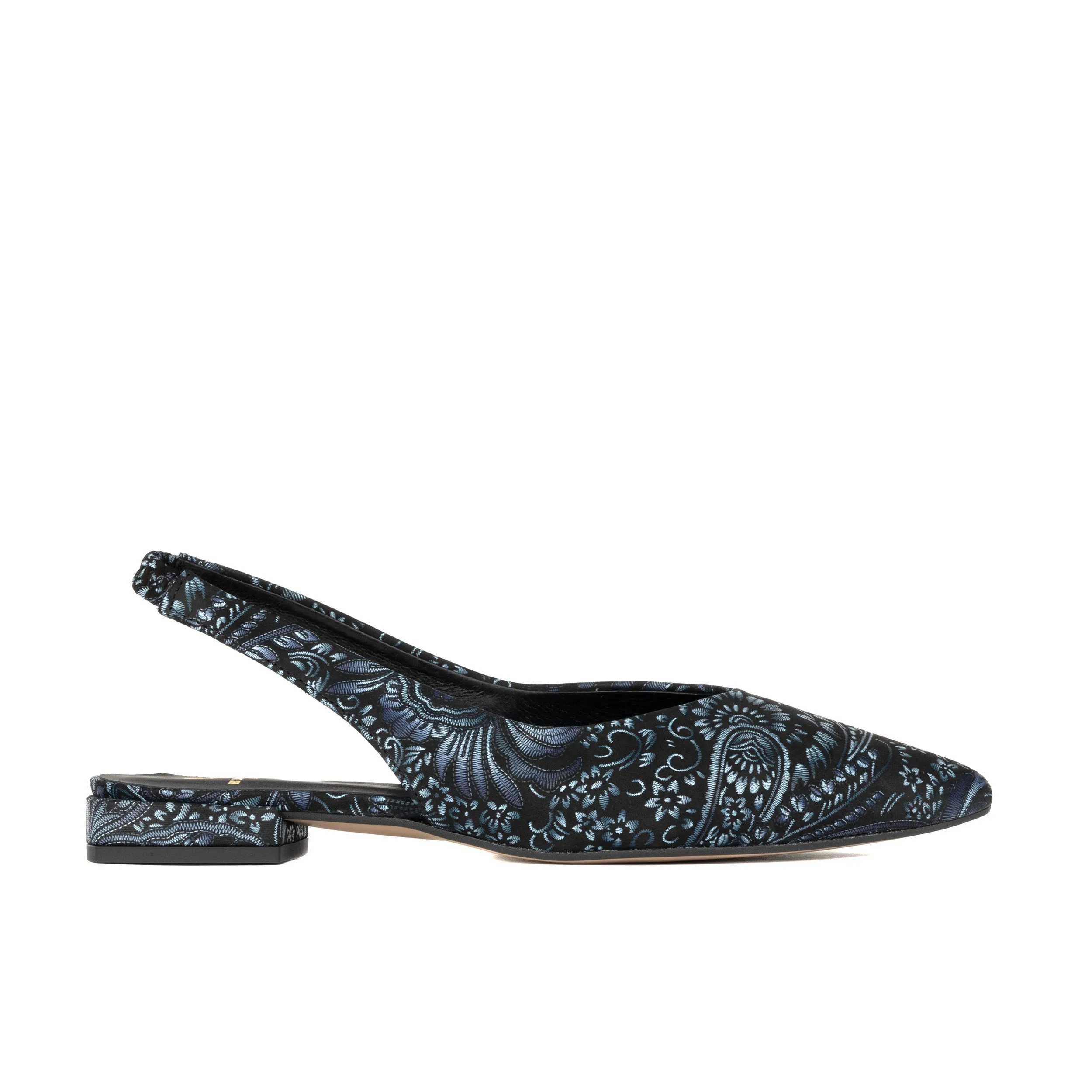 HOLLY NAVY FLORAL - Women's leather almond toe flat slingback in vibrant print