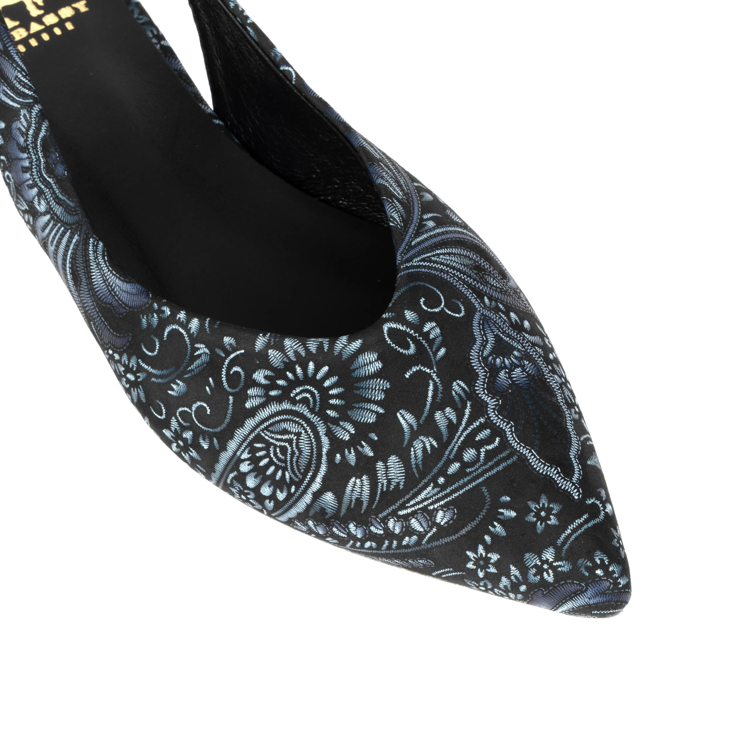 HOLLY NAVY FLORAL - Women's leather almond toe flat slingback in vibrant print