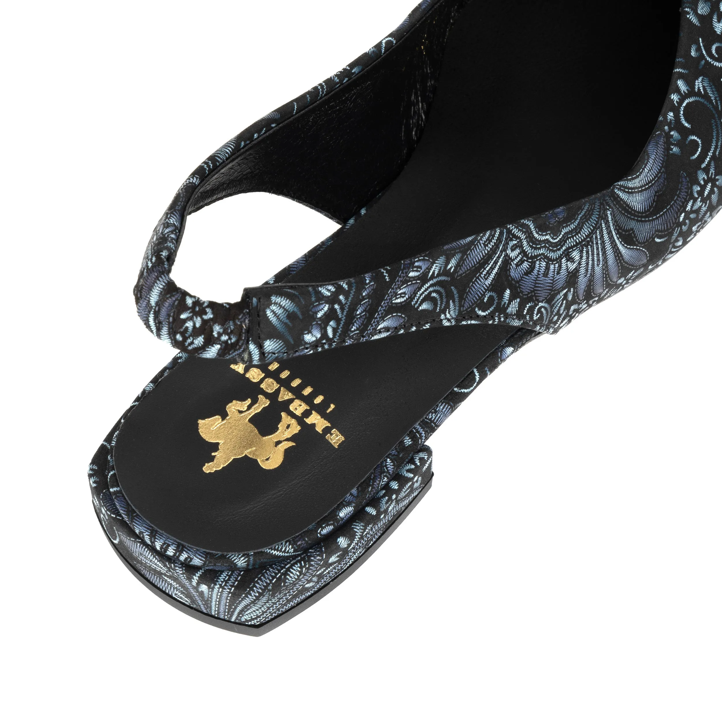 HOLLY NAVY FLORAL - Women's leather almond toe flat slingback in vibrant print