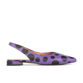 HOLY PURPLE BLACK POLKA - Women's flat leather slingback in purple & black polka