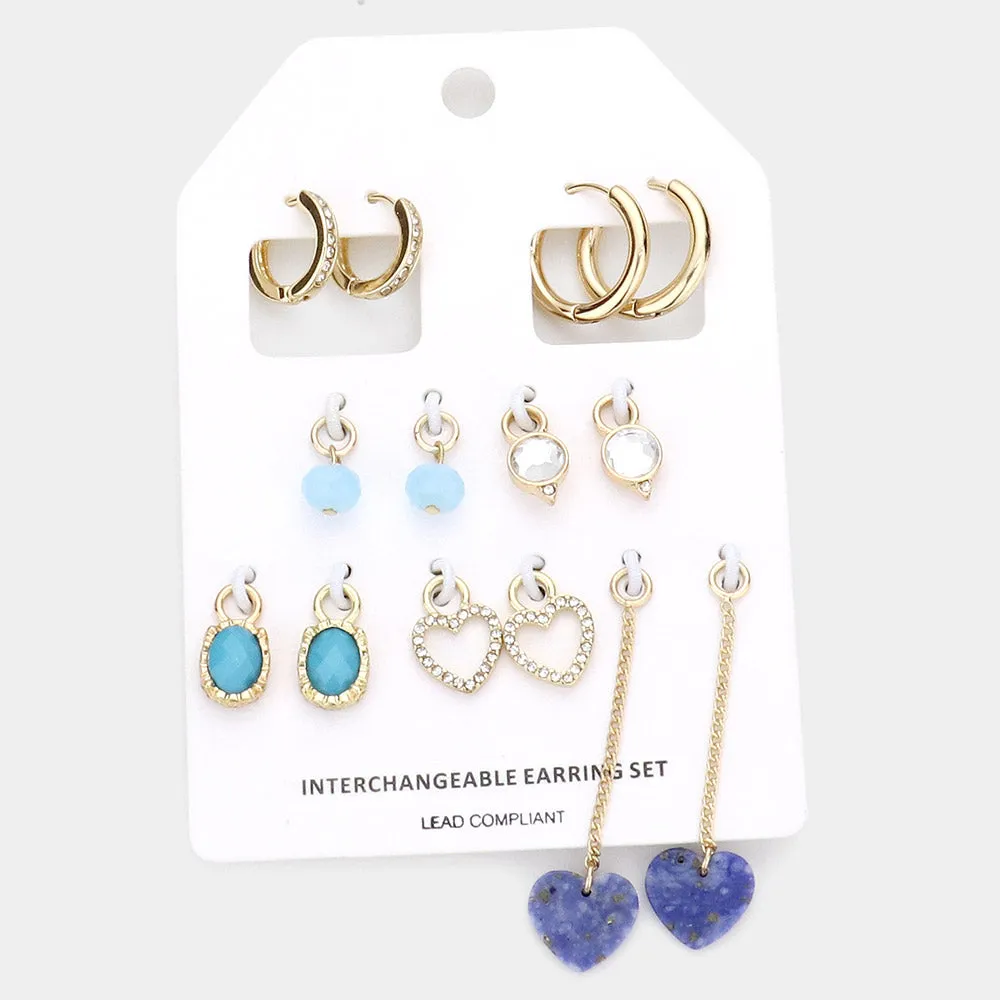 iLLASPARKZ Round Stone Bead Heart Interchangeable Earring Set