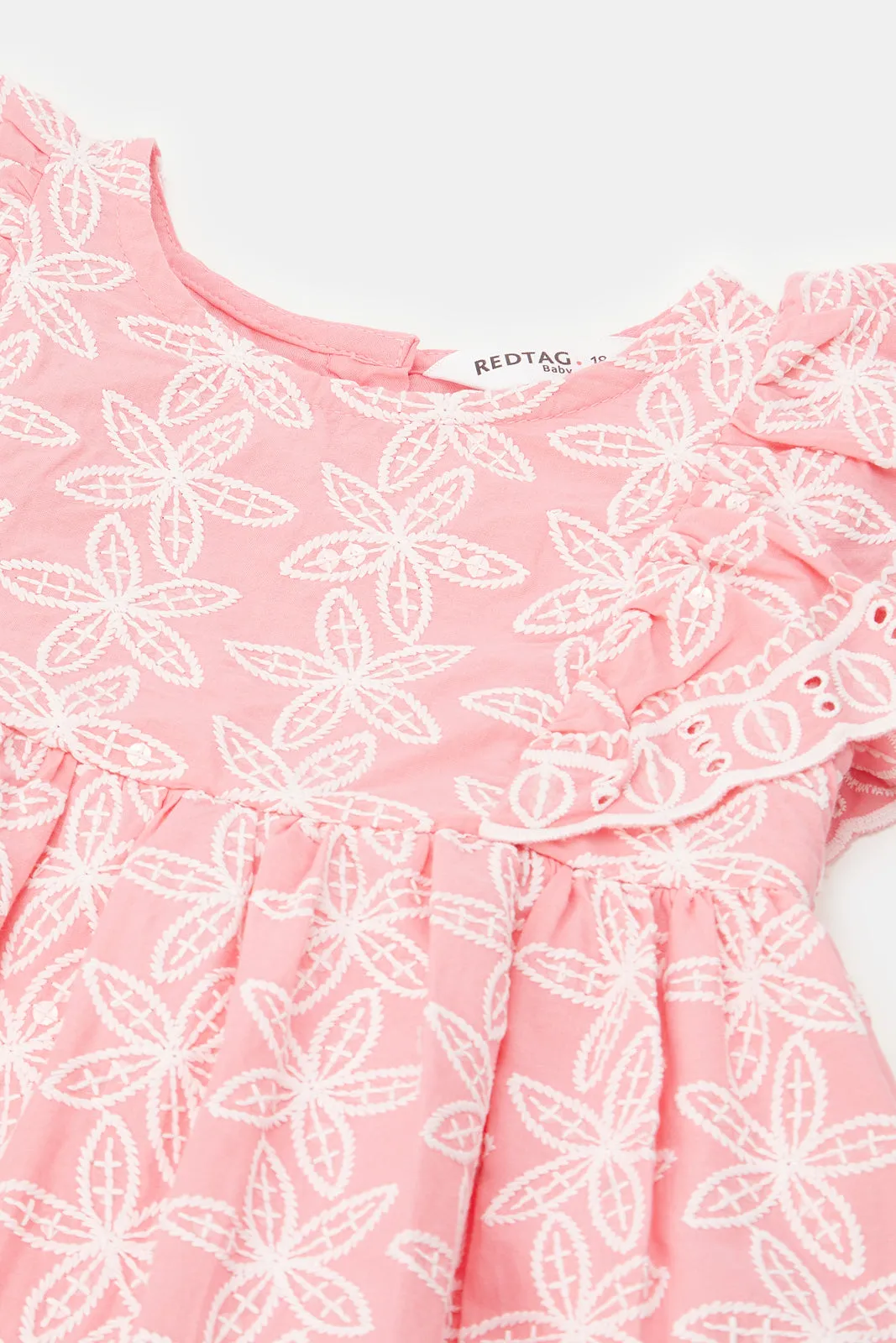 Infant Girls Pink Embroidered Dress