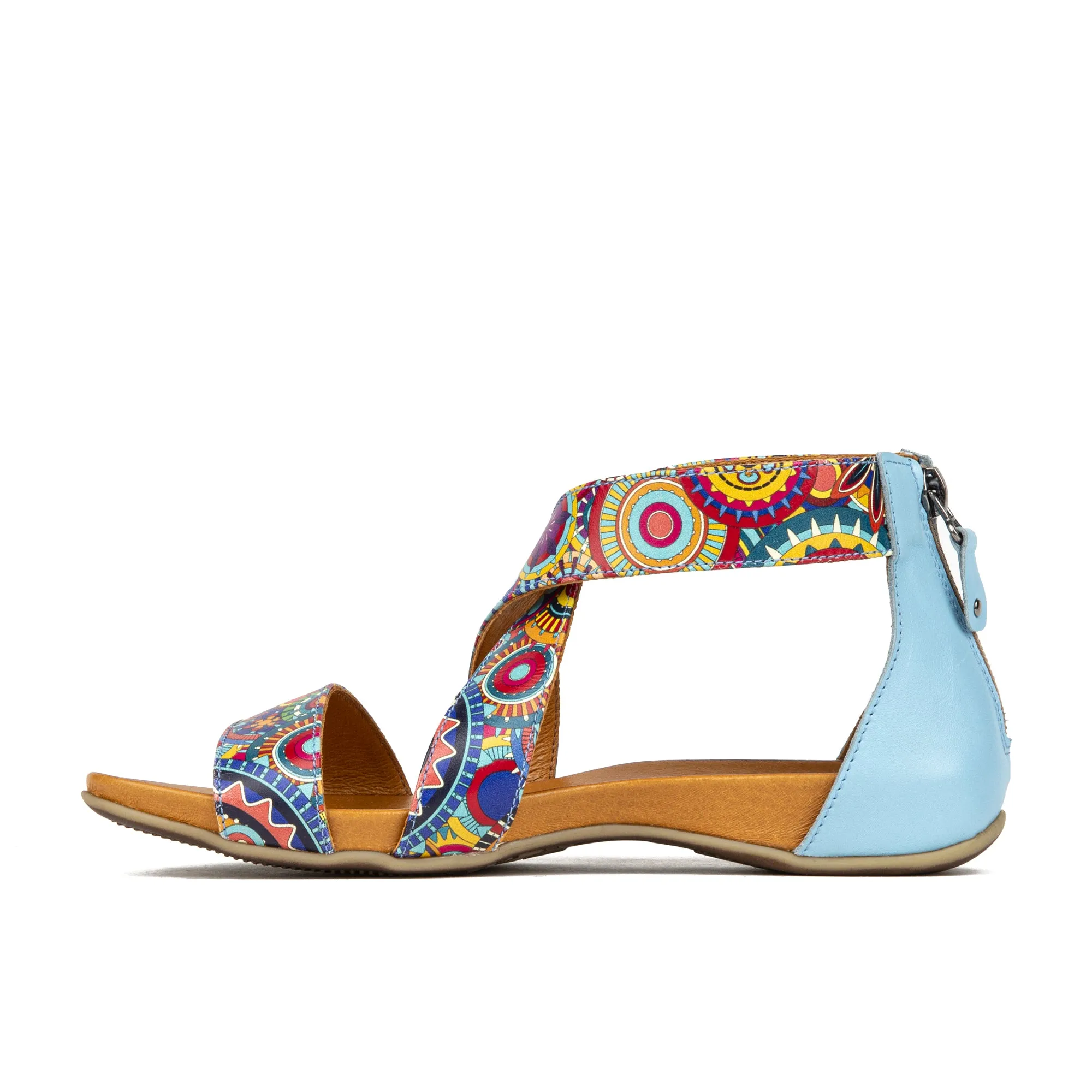 ISABELLA BLUE SIGNATURE - Women's covered heel flat criss cross leather sandal