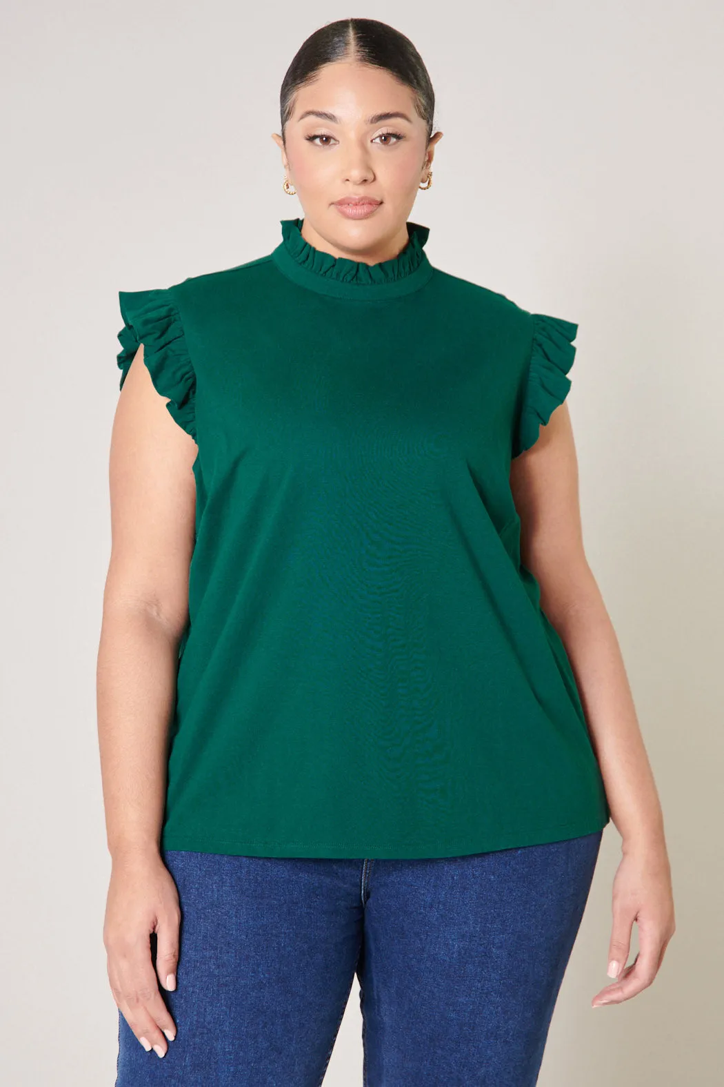 Jaylen Ruffle Mock Neck Knit Top Curve