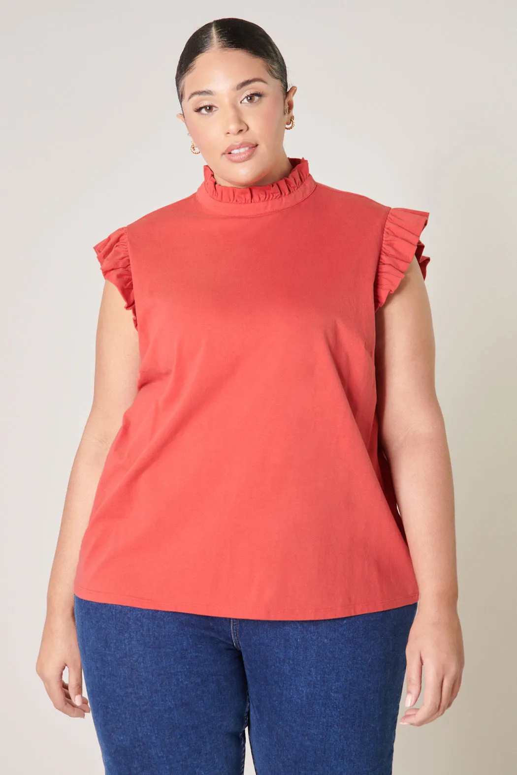 Jaylen Ruffle Mock Neck Knit Top Curve