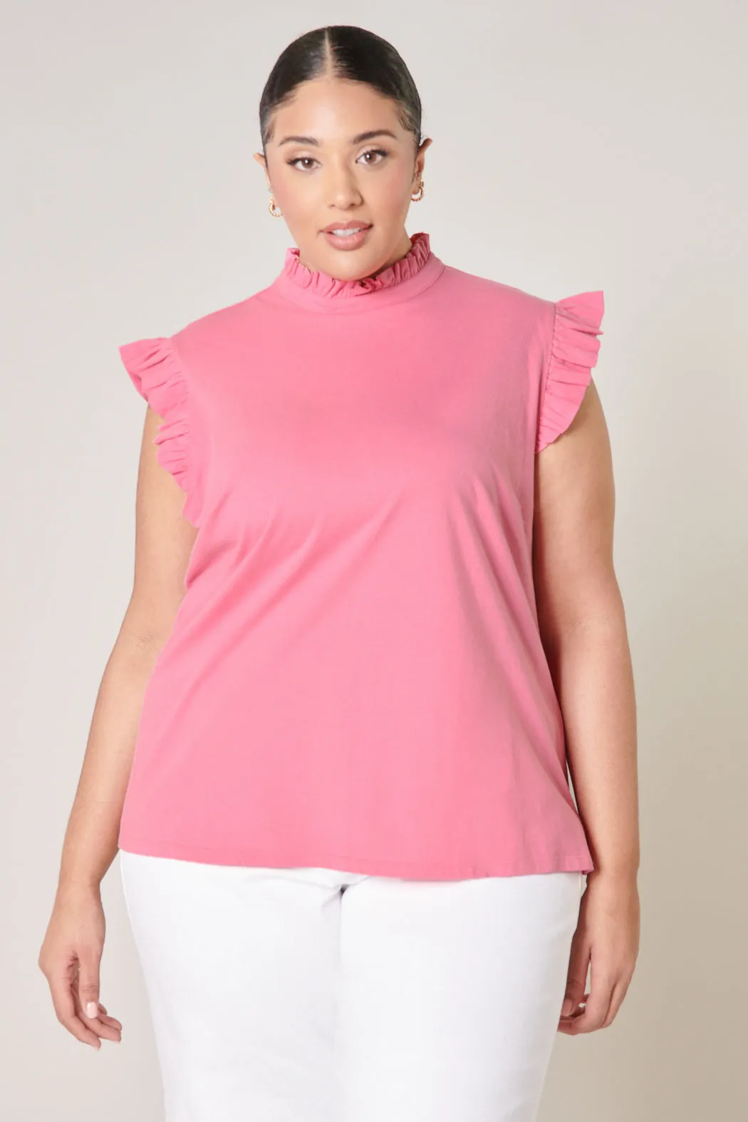 Jaylen Ruffle Mock Neck Knit Top Curve